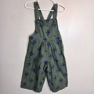 Gymboree Overalls Jumpsuit 100% Cotton Green Blue Bird Print, 3T
